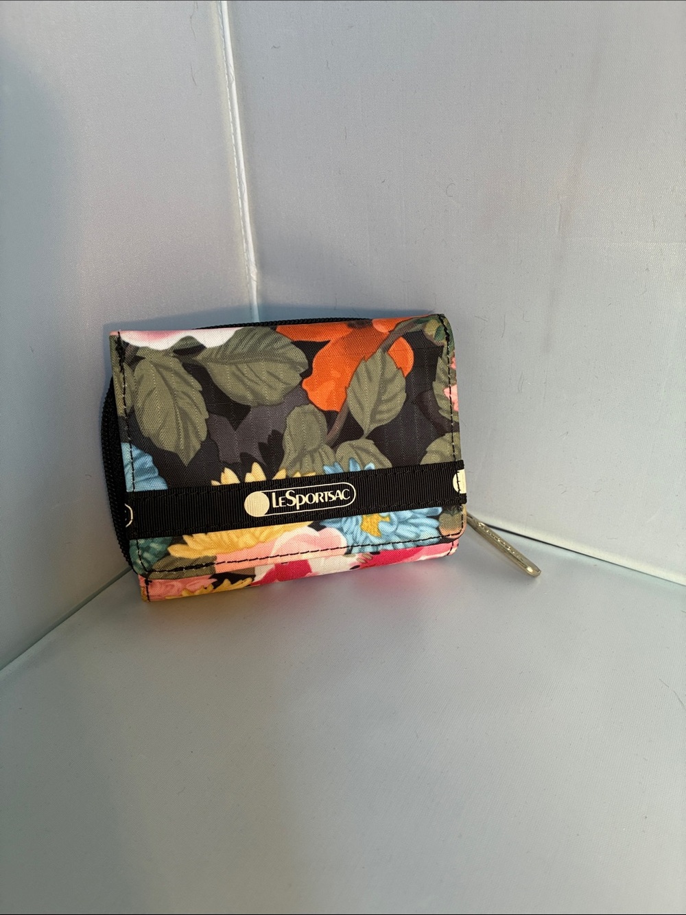 LeSportsac Floral Wallet in Black, Green, Orange & Pink